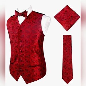 Mens Classic 4pc Paisley Jacquard Waistcoat Suit Vest Set